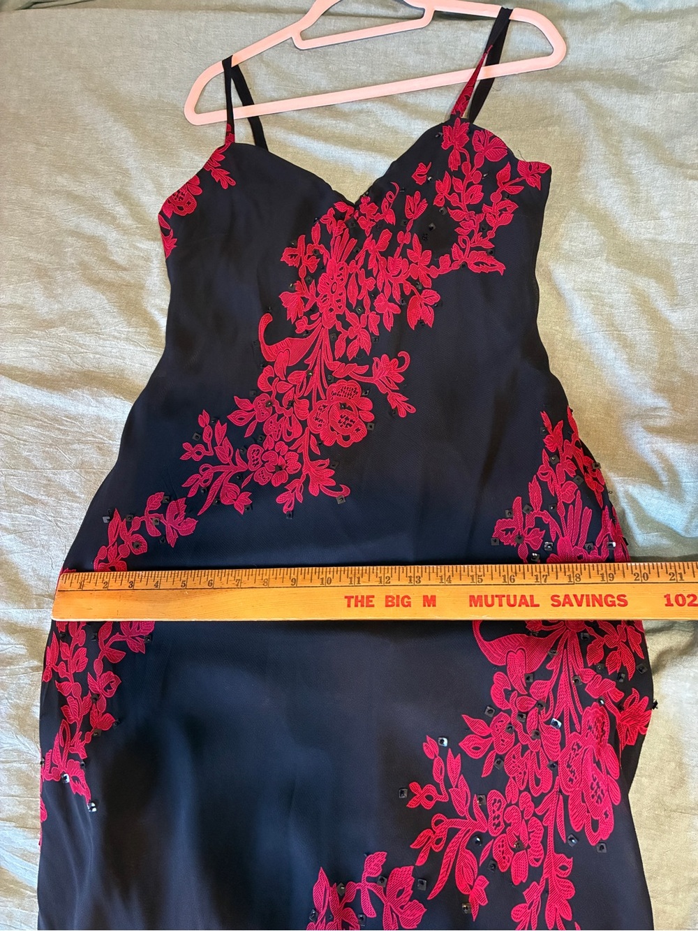 Vintage Bias Cut Dress Dark Fairy Black With Red Roses Beaded by Eva Blu M - Picture 10 of 13